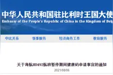 比利时赴华直航航班暂停，中使馆说明健康码申请事宜图片