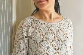 百搭女士真丝镂空菱形花一线连短袖套头衫（有编织图解）图片