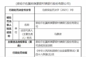 察哈尔右翼前旗蒙银村镇银行被罚50万元：违规发放贷款图片