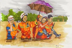 一组手绘漫画带你重温消防队员在河南抗洪救灾的瞬间图片