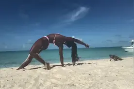 女瑜伽教练在海滩做瑜伽时被鬣蜥袭击 手指被咬伤图片