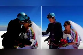 婚礼新“高度”！玻利维亚一对新人在6439米高峰上结婚图片