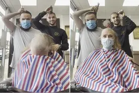 英国一患癌症女士去剃头 得知原因后两理发师也剃光头表示鼓励图片