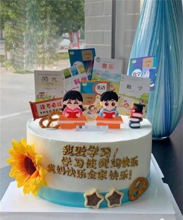 妈妈送儿子的生日蛋糕插满课本:地球不毁灭,你就得写作业