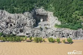 河南洛阳：龙门石窟景区低洼处被淹图片