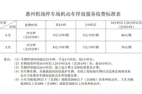 注意！惠州机场停车场收费有调整，小车停放24小时46元封顶图片