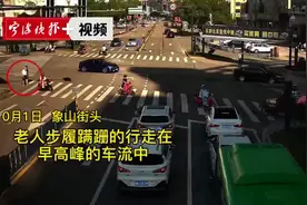 暖心一幕！绿灯已经亮起 排队车辆却静静等待老人过马路……图片