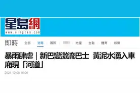 港媒：暴雨肆虐下巴士涉水而行，黄泥水涌入车内卷起漩涡图片