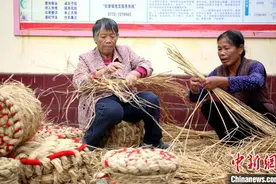 广西农村七旬老人重拾老手艺 稻草打凳让秸秆“变废为宝”图片