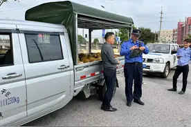 小货车占道卖榴莲，两当事人分别被九亭城管罚款300元图片