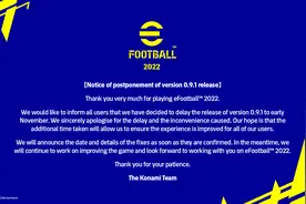 科乐美：《eFootball 2022》0.9.1补丁将推迟到11月发布图片