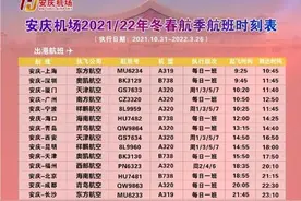 安庆机场2021/2022冬春航季航班时刻表图片