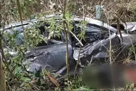 四川广安一小车冲破护栏侧翻至沟里，交警：有人员伤亡图片