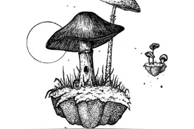 黑白色系的蘑菇插画 ，感觉不太好吃呢图片
