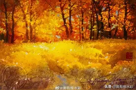 运用大面积的暖色，画一幅秋天的树丛图片