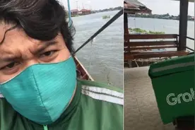 泰国外卖小哥不容易！送餐地址在河中央，除了骑车还要划船图片