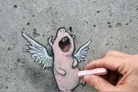 靠粉笔画登上博物馆，他在街道上画的小涂鸦，可爱到犯规​图片