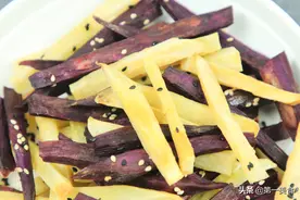 紫薯、红薯做成烤薯条，无需油炸，学会这招，又是一道小零食图片