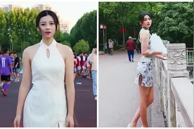 校园“旗袍女神”拍摄短视频，性感穿着吸睛无数，竟是个冒牌货？图片
