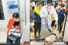 西安地铁迎来特殊乘客 导盲犬“淡定”伴主人无障碍出行图片
