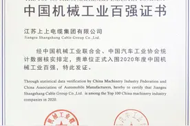 上上电缆连续17年上榜！2020中国机械工业百强榜揭晓图片