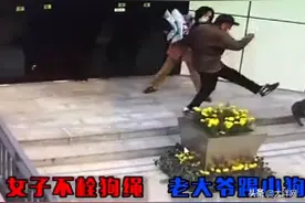 女子遛狗不拴绳，大爷一脚将狗踹飞！网友炸锅图片