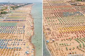 欧洲非常受欢迎的爆满沙滩俯拍图片