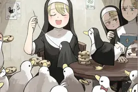 推特画师脑洞大开，绘制鸭子＋修女，上演温馨而搞怪的日常图片