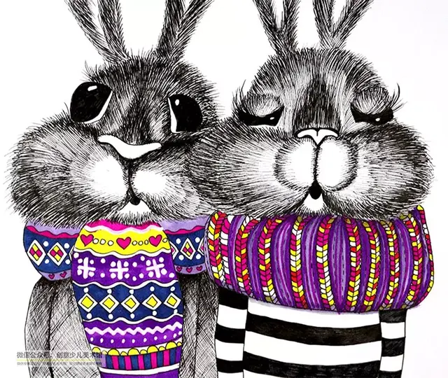 创意儿童画教程｜带围脖的小兔子