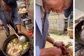 山东大爷大集用土炉子炖猪血豆腐汤，3元一碗白酒5毛，锅都包浆了图片