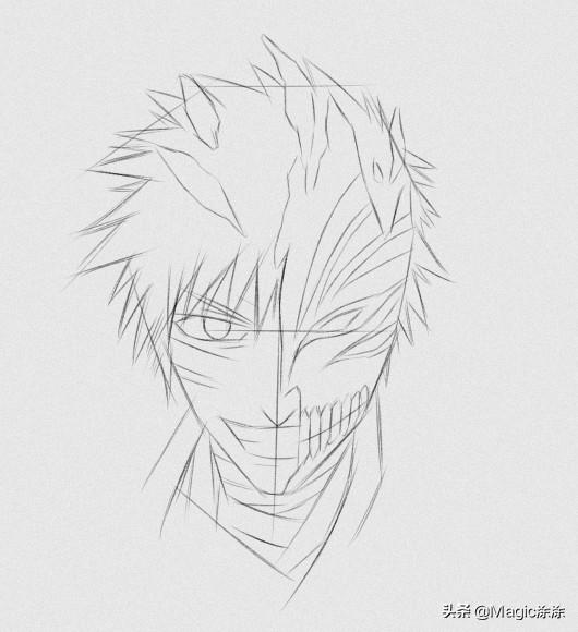 超详细步骤教你手绘一张死神黑崎一护 这眼神太帅气了