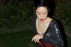 刘敏涛终于高调，穿低领亮片衫华丽而性感，配缎面红裙气质太高级图片