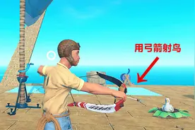 木筏求生第30期！海鸟老是飞木筏上骚扰我，我造了个弓箭来对付它