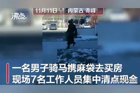 豪横丨内蒙一男子骑马拎一麻袋现金买房，7名工作人员清点20多分钟图片