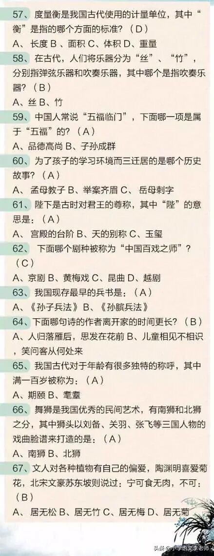 中国传统文化100道题，暑假考一考孩子，让他们涨知识