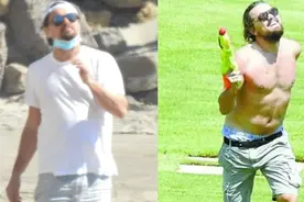 小李子重现经典沙滩神图？昂首挺胸肚腩抢镜，网友：胸大腿细图片