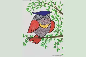 少儿美术范画《猫头鹰》简单彩色少儿绘画，儿童画画范本图片
