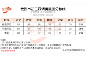 2021年武汉初三四调考试黄陂区各批次分数线划定，黄陂一中370分图片