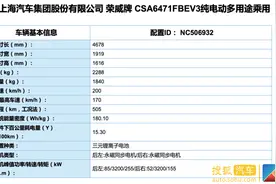 NEDC续航里程达505km 荣威 MARVEL X 新车型曝光图片