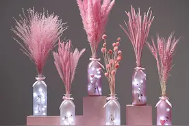 网红花束干花真花带花瓶装饰摆件ins干花摆设芦苇草粉色干花图片
