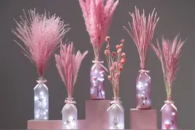 网红花束干花真花带花瓶装饰摆件ins干花摆设芦苇草粉色干花图片