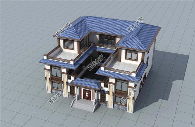 三层;占地面积:18m*18m,270平方米左右;这款新中式三层四合院设计图