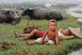 这组放牛娃的油画作品，透出满满乡情，让人忆起了儿时的那个时代图片