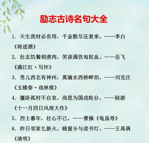 人民日报推荐励志古诗篇，引用到作文里，阅卷老师看到都给高分