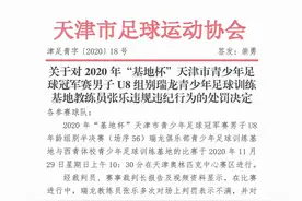 关于对2020年“基地杯”天津市青少年足球冠军赛瑞龙青训基地教练员张乐违规违纪行为的处罚决定图片