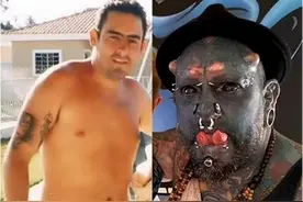 巴帅小伙为变兽人割掉耳鼻纹蓝全身，整容前照片看的网友扼腕叹息图片