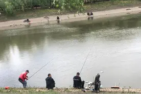 长春这里小河不大，钓鱼的可不少！装备都挺全，有人一次甩俩杆图片