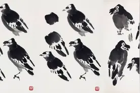 国画大师萧朗在教画时的画稿（禽鸟、草虫），收藏图片