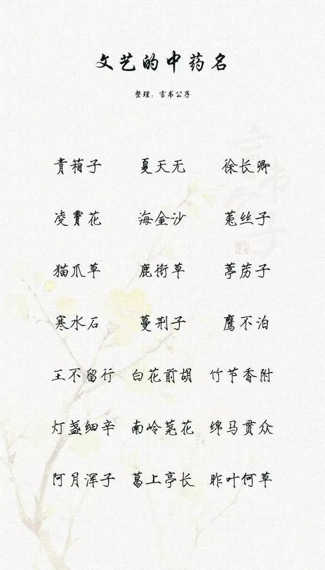 文艺的中药名，以中药名取名，唯美有诗意