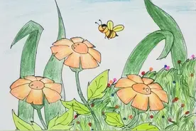 儿童彩色铅笔风景画，少儿美术范画，儿童画画范本图片